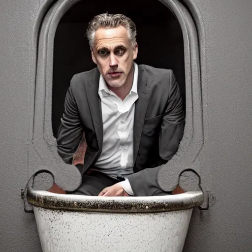 Image similar to jordan peterson hiding inside a toilet