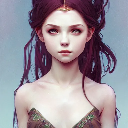 Image similar to Portrait of a beautiful young vampire girl chibi bare midriff, intricate, elegant, highly detailed, digital painting, artstation, concept art, smooth, sharp focus, illustration, art by artgerm and greg rutkowski and alphonse mucha