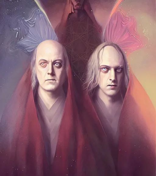 Prompt: A Magical Portrait of Aleister Crowley and the Great Mage of Thelema, art by Tom Bagshaw and Keith Parkinson and Daniel Dos Santos