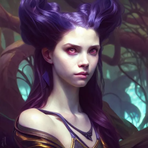 Image similar to portrait painting of zoe the aspect of twilight, league of legends, cute, ultra realistic, concept art, intricate details, eerie, highly detailed, photorealistic, octane render, 8 k, unreal engine. art by artgerm and greg rutkowski and charlie bowater and magali villeneuve and alphonse mucha