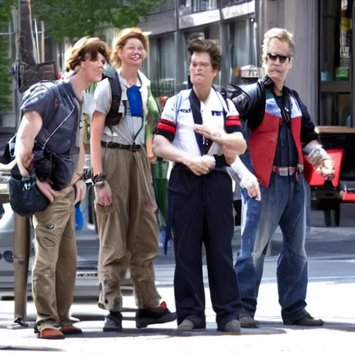 Prompt: willem dafoe in a ghostbusters uniform waiting in line to order coffee