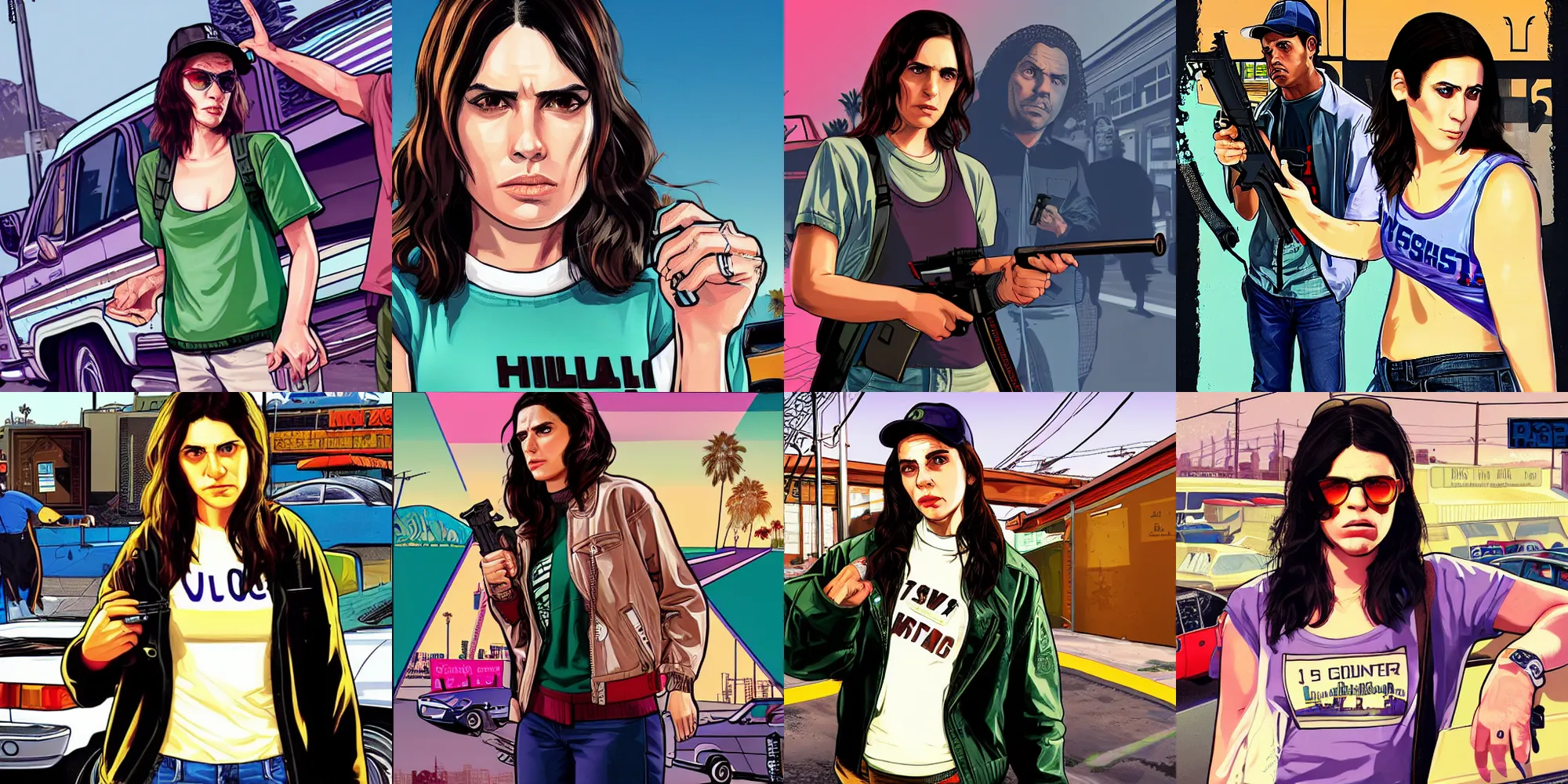 Prompt: hila klein as a 9 0 s gangster in gta v, cover art by stephen bliss, boxart, loading screen, 4 k resolution