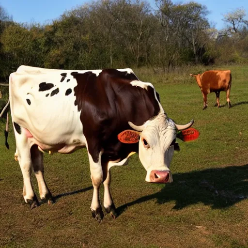 Prompt: A cow is crowling