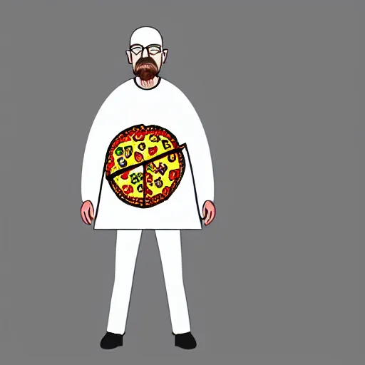 Prompt: walter white wearing a pizza suit, unreal, render, splash, award winning illustration