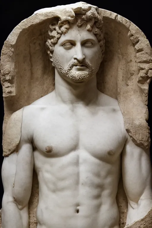 Prompt: an ancient greek marble statue of actor gerard butler, courtesy of the british museum