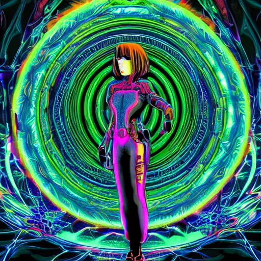 Image similar to long Shot of psychedelic Black widow standing in mysterious chromatic astral temple , beautiful, dmt, omnious, soft, hypermaximalistic, high details, cinematic, 8k resolution, artwork by Wong, Liam