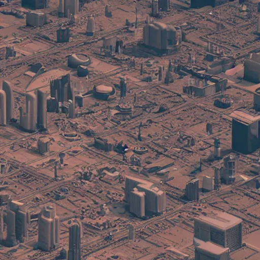 Prompt: Aerial photo of a cyberpunk city on Mars