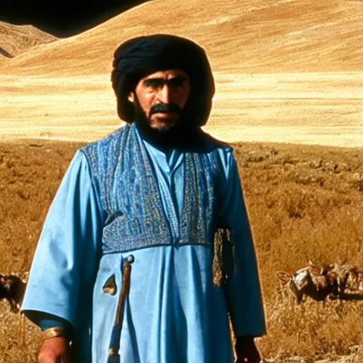 Image similar to Kurdish shepherd wearing Kurdish clothes in a movie directed by Christopher Nolan, movie still frame, promotional image, imax 70 mm footage