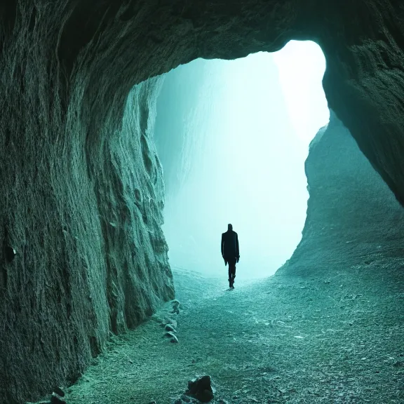 Prompt: portrait of a humanoid alien walking trough a beautiful cave, rotateZ(1deg)