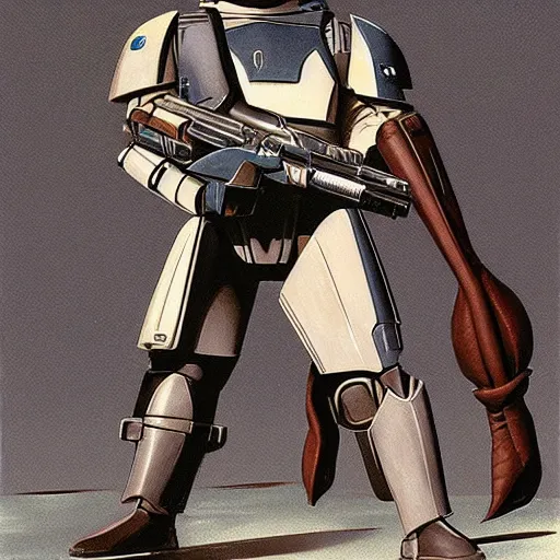 Image similar to Mandalorian concept art by Ralph McQuarrie