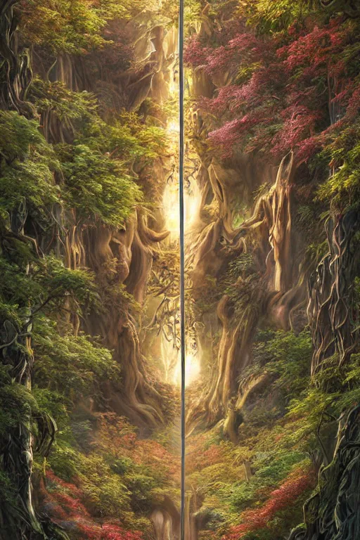 Image similar to tree of life, four seasons, volymetric light, highly detailed matte painting by noriyoshi ohrai, charlie bowater and mark brooks