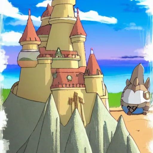 Prompt: magical sand castle kingdom studio Ghibli style