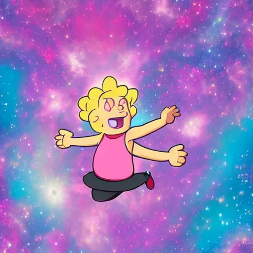 Image similar to Steven universe jumping in joy in a pink nebula, featured