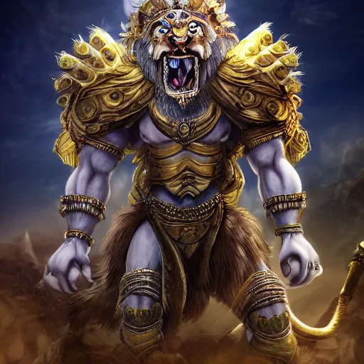 Prompt: Narasiṃha the head of a lion wear armor have claws character design Full Body high quality, ultra detail, 8K