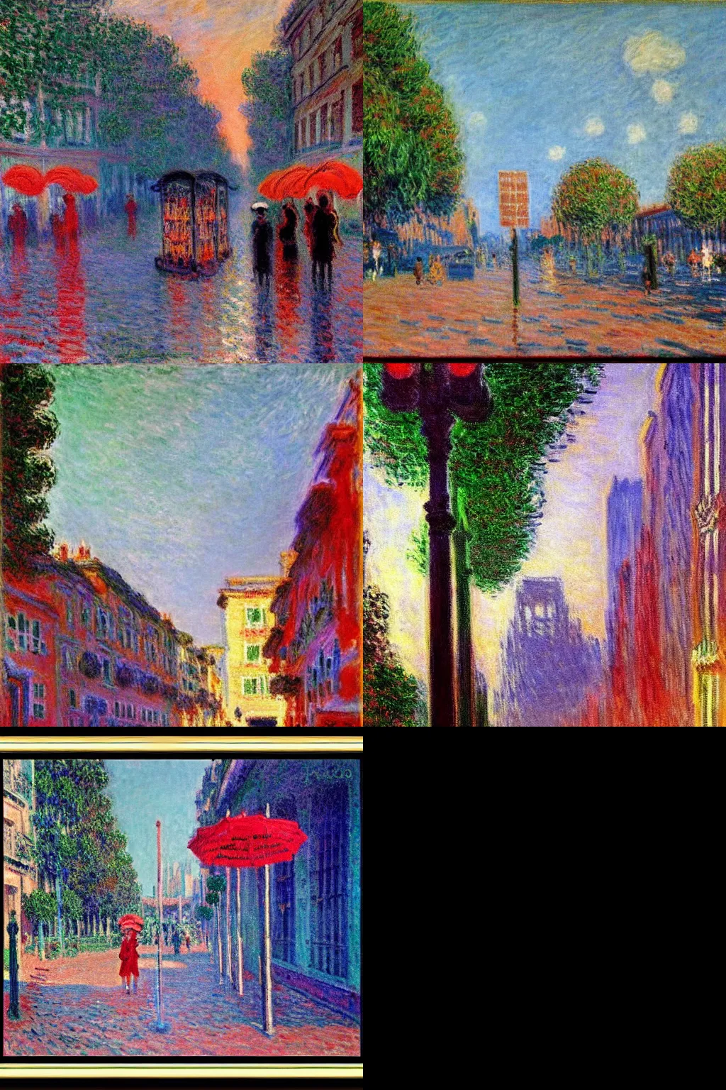 Prompt: A synthwave street scene painted by Claude Monet