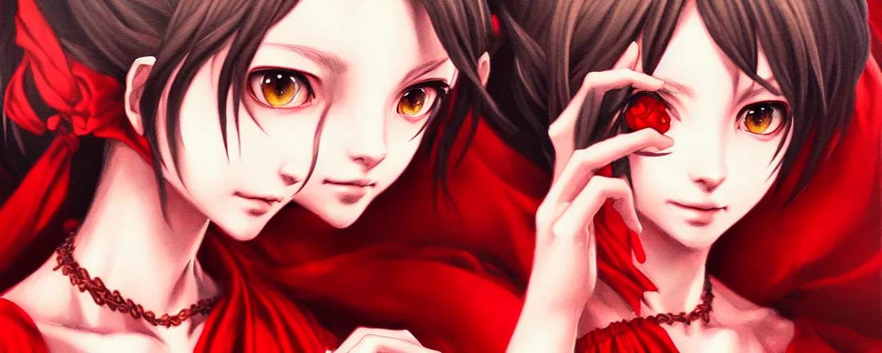 Prompt: a portrait of catgirl wearing red silk dress an ultrafine detailed painting, detailed painting, detailed eyes!!, final fantasy octopath traveler realistic hands ghibly