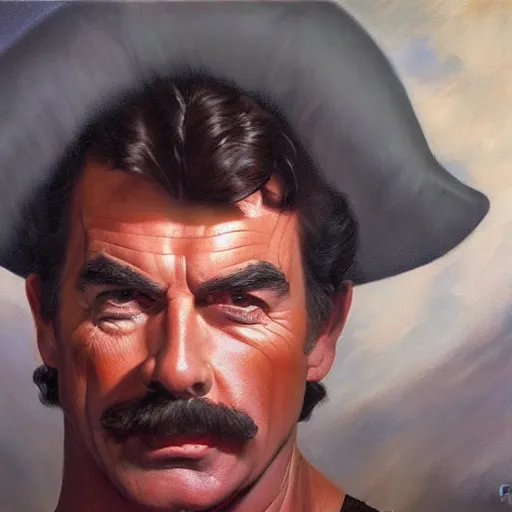 Image similar to ultra realistic portrait painting of tom selleck as sphynx, art by frank frazetta, 4 k, ultra realistic, highly detailed, epic lighting