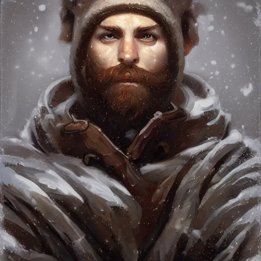 Prompt: beautiful snow - covered plumber posing in museum, half - length portrait, perfect symmetrical eyes, cinematic by peter mohrbacher, detailed, hyperrealism