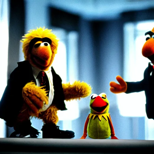 Prompt: shining but with muppets, movie still, cinematography, cinematic lighting