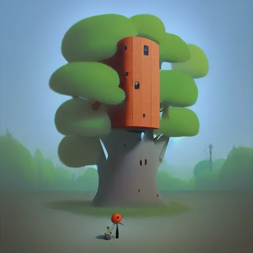 Prompt: Goro Fujita ilustration a square elevator tied to a tree in the middle of the forest, painting by Goro Fujita, sharp focus, highly detailed, ArtStation