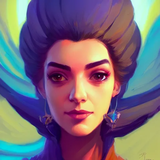 Image similar to portrait of a beautiful woman, maya ali mage, gloomhaven, dynamic lighting, gaudy colors, octane render aesthetic, matte painting concept art, official fanart behance hd artstation by jesper ejsing, by rhads and makoto shinkai and lois van baarle and ilya kuvshinov and rossdraws