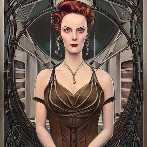 Prompt: a streamline moderne, ( art nouveau ), ( ( dieselpunk ) ) portrait in the style of charlie bowater, and in the style of donato giancola, and in the style of charles dulac. symmetry, ultrasharp focus, dramatic lighting, semirealism, intricate symmetrical ultrafine background detail.