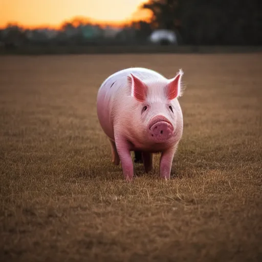 Image similar to a pig wearing a straw hat at blue hour, twilight, cool, award winning 4 k photo