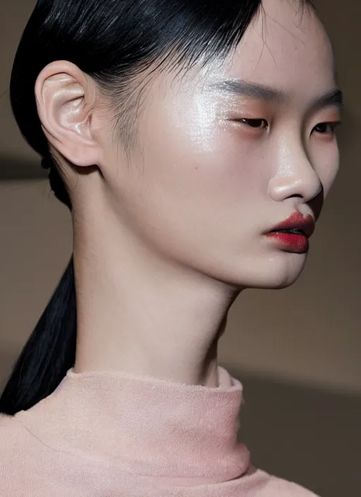 Image similar to A beautiful portrait of Ming Xi as a model at Valentino fashion show Milan Spring/Summer 2018, highly detailed, in the style of cinematic, Getty images, fashion week backstage, makeup by Pat Mcgrath, shot by Greg rutkowski