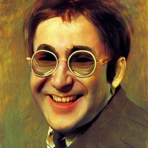 Prompt: portrait of elton john lennon smiling in 1 9 7 0 by ilya repin