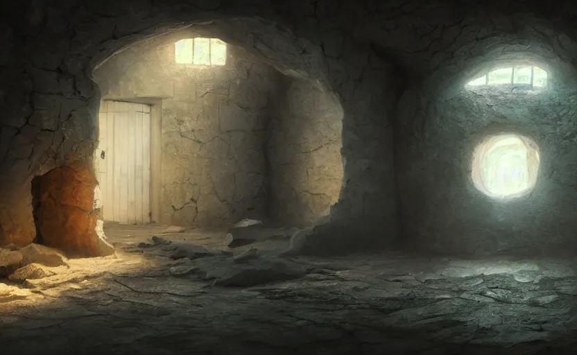 Image similar to a hole in the wall leads to an alternate dimension. painting, fantasy, soft lighting, 8 k, sharp focus, global illumination, paid artwork, portfolio, detailed and intricate environment