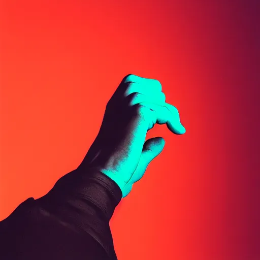 Image similar to an album cover of a man with his hand on his chin, featured on unsplash, afrofuturism, synthwave anaglyph filter, studio portrait