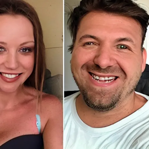 Prompt: photo of a 4 0 year old man that looks young for his age dating a very attractive 2 2 year old woman wearing a bikini. they are at a subrban house.