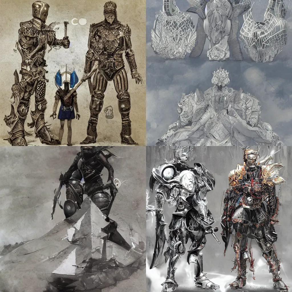 Prompt: female knight armor designs, fantasy, artstation, concept art, standing pose