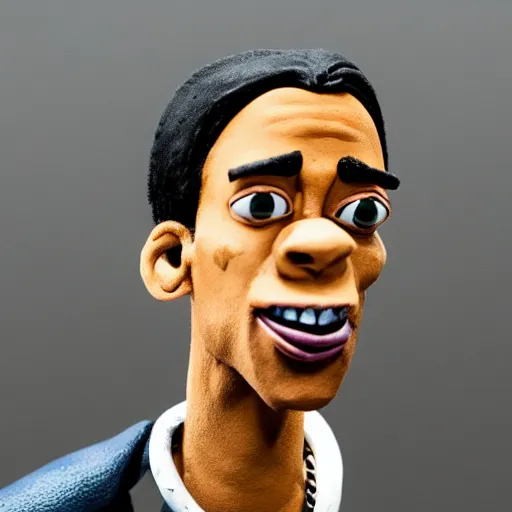 Image similar to a cartoon claymation medium close up sculpture of Travis Scott, in the style of Robot Chicken