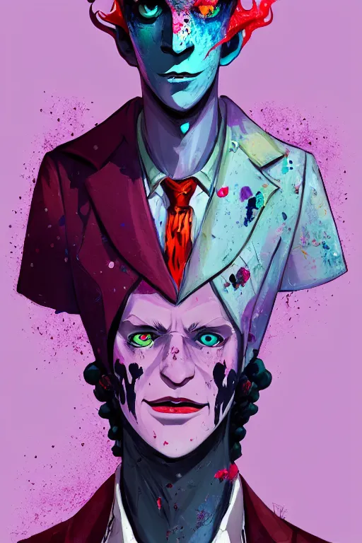 Prompt: wealthy male half necromancer, made of white gucci fabric, pixiv fanbox, dramatic lighting, maximalist pastel color palette, splatter paint, pixar and disney concept, graphic novel by fiona staples and dustin nguyen peter elson alan bean wangechi mutu, clean cel shaded vector art, trending on artstation