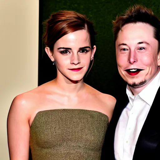 Prompt: emma watson and elon musk turning into a monsters