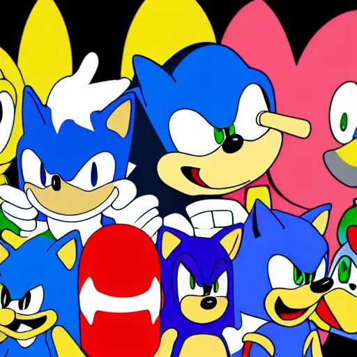 Image similar to Sonic The Hedgehog in the style of Cuphead