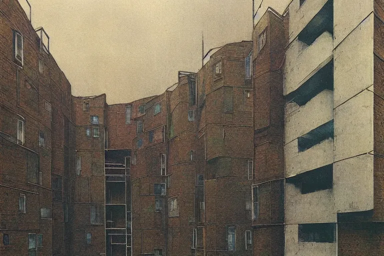 Prompt: cyberpunk, an estate agent listing photo, external view of a 1 bed flat in London, by Beksinski