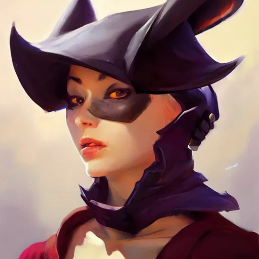 Image similar to greg manchess portrait painting of cait sith as overwatch character, medium shot, asymmetrical, profile picture, organic painting, sunny day, matte painting, bold shapes, hard edges, street art, trending on artstation, by huang guangjian and gil elvgren and sachin teng