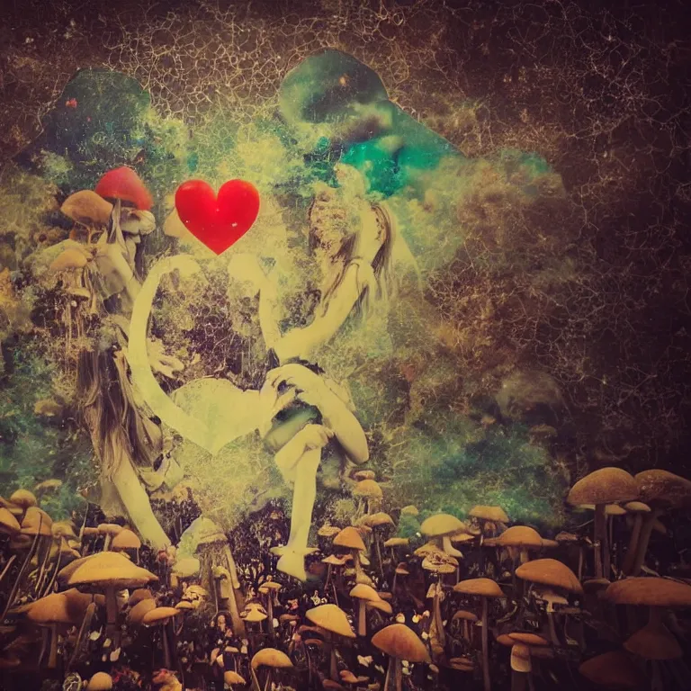 Image similar to double exposure of dally life, symbols of live, explosion, love is the most relevant theme, love is infinity, love is begin of all, 8 k resolution, artistic mode, artistic, trending on instagram, long exposure, love art, serious, fantasy and dreams vibes, mushrooms style and macro style