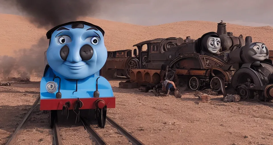 Prompt: Thomas the Tank Engine in MAD MAX: FURY ROAD