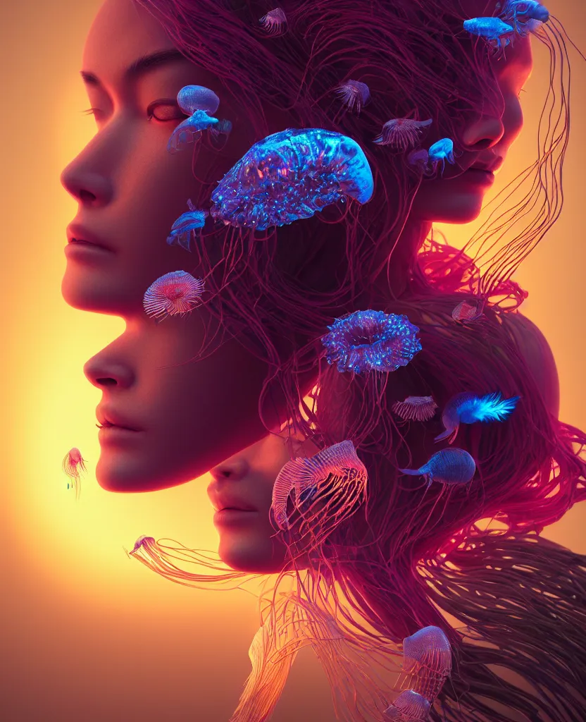 Image similar to goddess close-up portrait. jellyfish phoenix head, nautilus, orchid, skull, betta fish, bioluminiscent creatures, intricate artwork by Tooth Wu and wlop and beeple. octane render, trending on artstation, greg rutkowski very coherent symmetrical artwork. cinematic, hyper realism, high detail, octane render, 8k