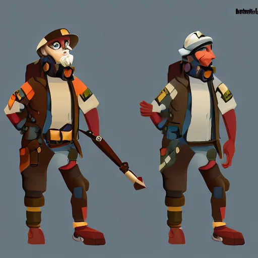 Image similar to character design of a stylized explorer and cartographer in the TF2 style