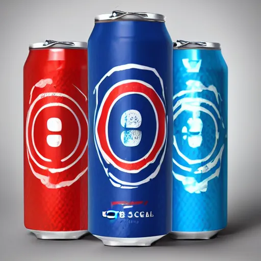 Image similar to A refreshing can of Bepis. Metal soda can with condensation. Blue and Red. Photograph.