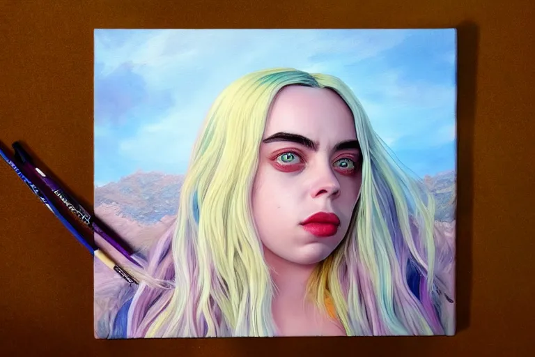 Prompt: billie eilish, fantasy, painting, ultra realistic!!!, clear weather, golden hour, sharp focus