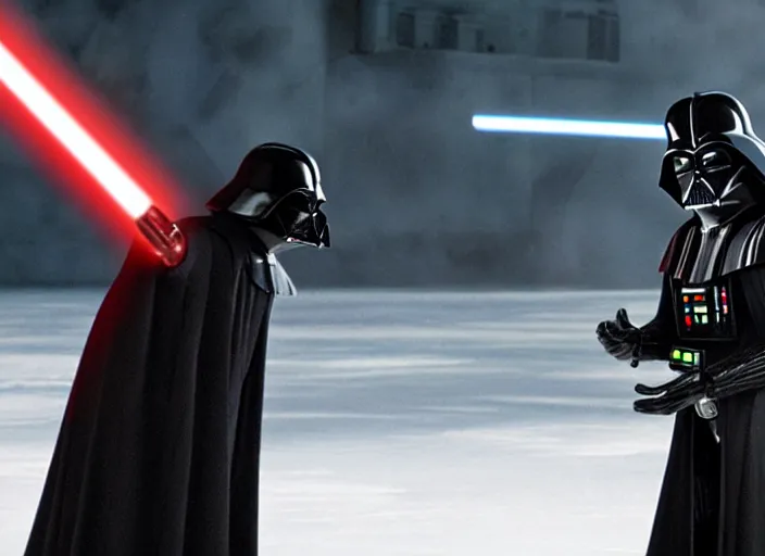 Prompt: film still of Darth Vader goes ice skating in the new Star Wars movie, 4k