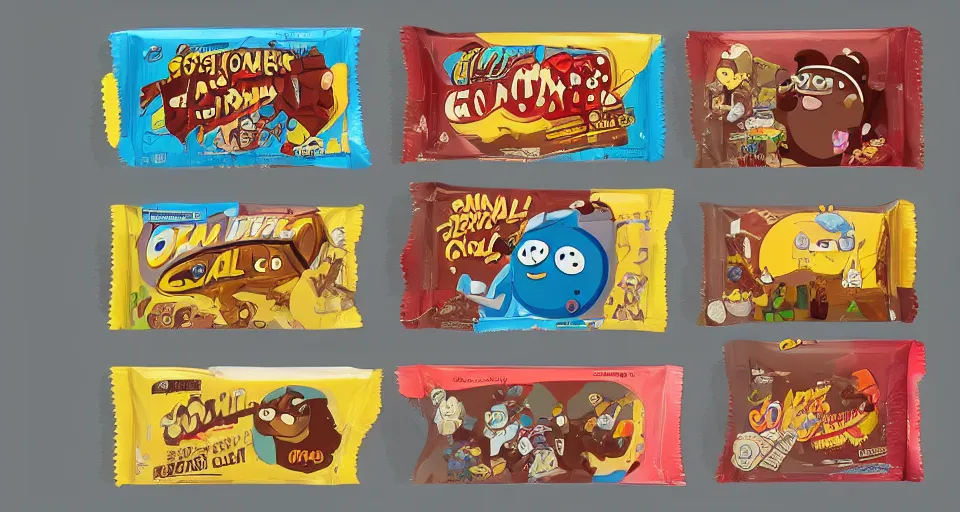 Image similar to cartoon chocolate bars sitting on toilets, in the style of adventure time, the amazing world of gumball, pixar, toki doki, greg rutkowski and makoto shinkai, trending on artstation