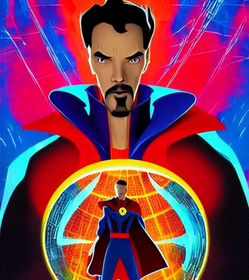 Prompt: poster art of dr strange rendered in the style of into the spiderverse