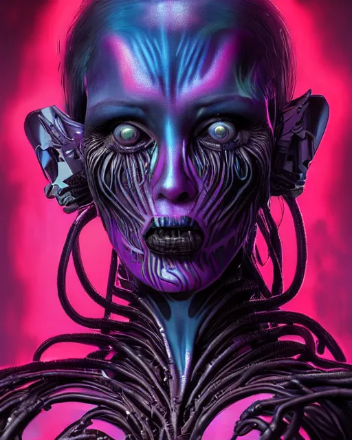 Image similar to a female mutant raver / punk using her mutant electrical powers in the style of h. r. giger / zdzisław beksinski / david cronenberg trending on artstation deviantart pinterest hyper detailed photorealistic highlights and shadow hd 8 k post - processing high resolution