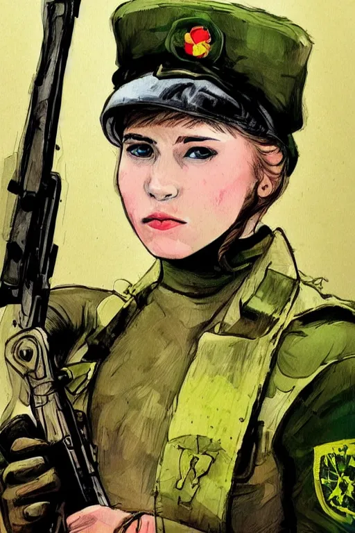 Image similar to beautiful portrait of a young ukrainian female soldier, frank miller style, sketch